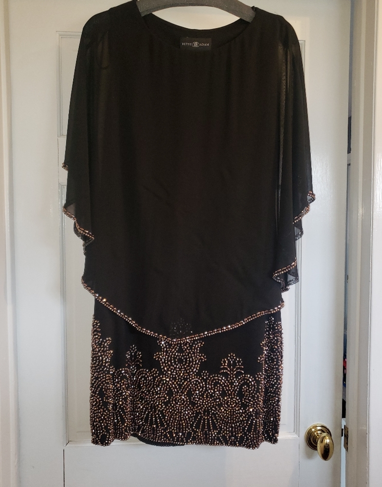 Betsy Adam evening dress, black, embellished, size 6